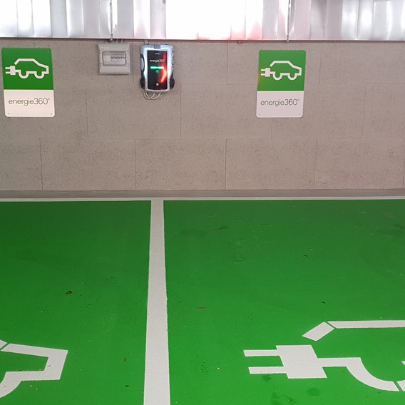 Electric car charging point in our garage parking